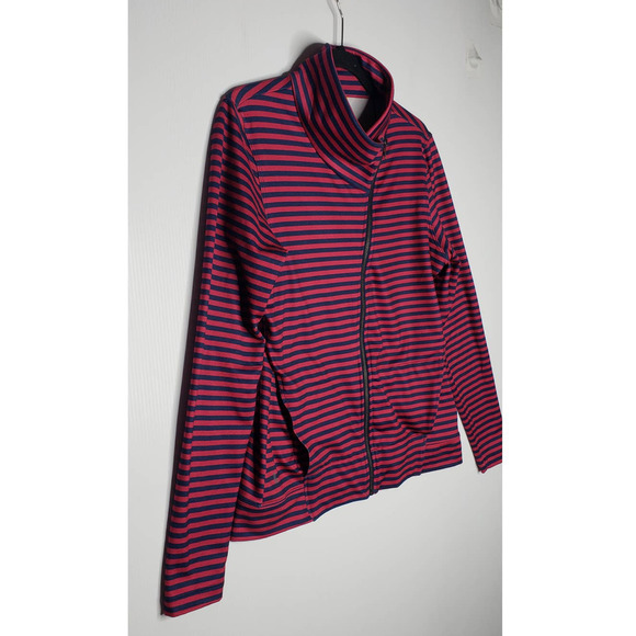 Lole Essential Jacket Stripe Navy Pink Full Zip Moto Jacket Activewear Gym Large - Picture 3 of 8